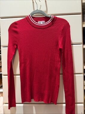 Madewell Red Long-Sleeve Ribbed Knit Sweater with Contrast Neck